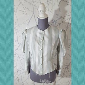 Bello Moda Italiana VTG Gray Striped Button Front Blouse w/ Dolman Sleeves